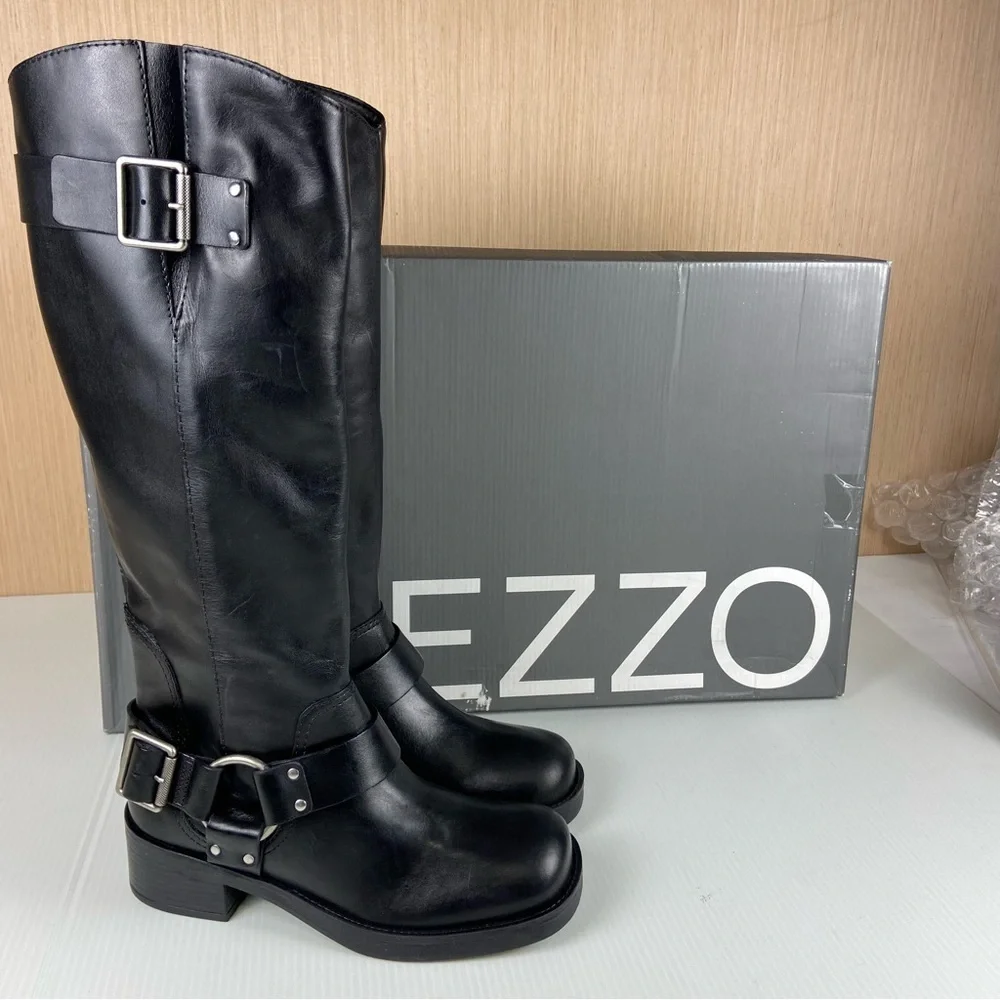 NIB Arezzo Black Leather Knee High Riding Boots 6.5
